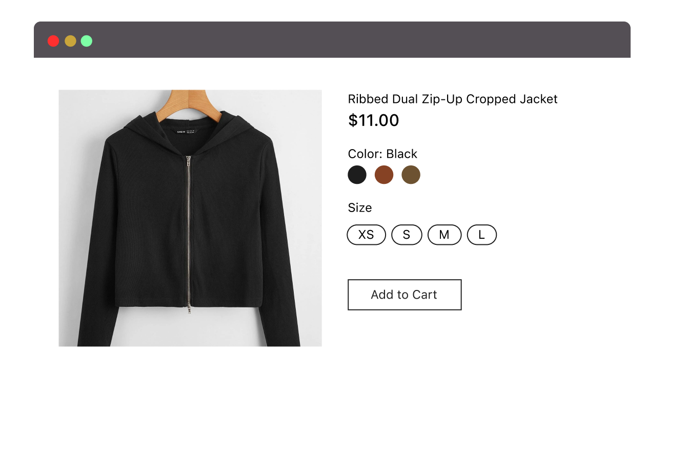 Show available in size/color