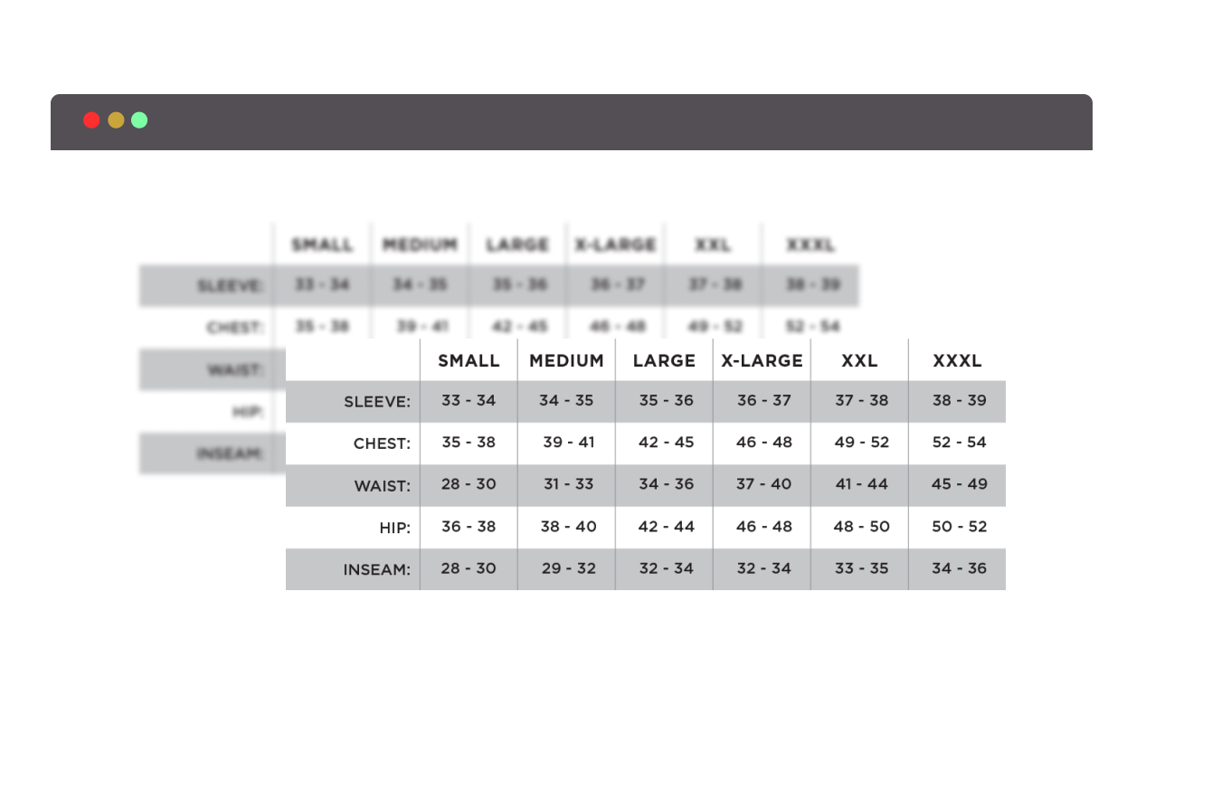 Show different description/size chart based on selected variant